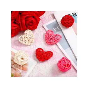 24 Pcs Natural Rattan Hanging Ornaments Heart & Round Shaped Wicker Balls For Valentine's Day Shower Wedding Party Decorations