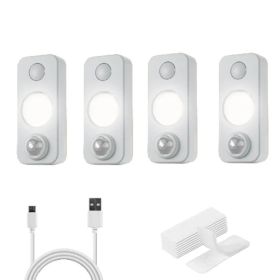 4 PCS Of High-quality Motion-sensing Lights, Wall Lights, Equipped With USB Charging Cables And Accessories, Suitable For Cabinets, Wardrobes, Bookshe (Option: white)